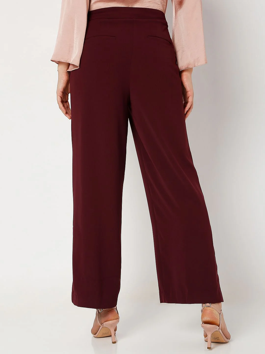 Maroon High Rise Wide Leg Co-Ord Set Pants - Image 4