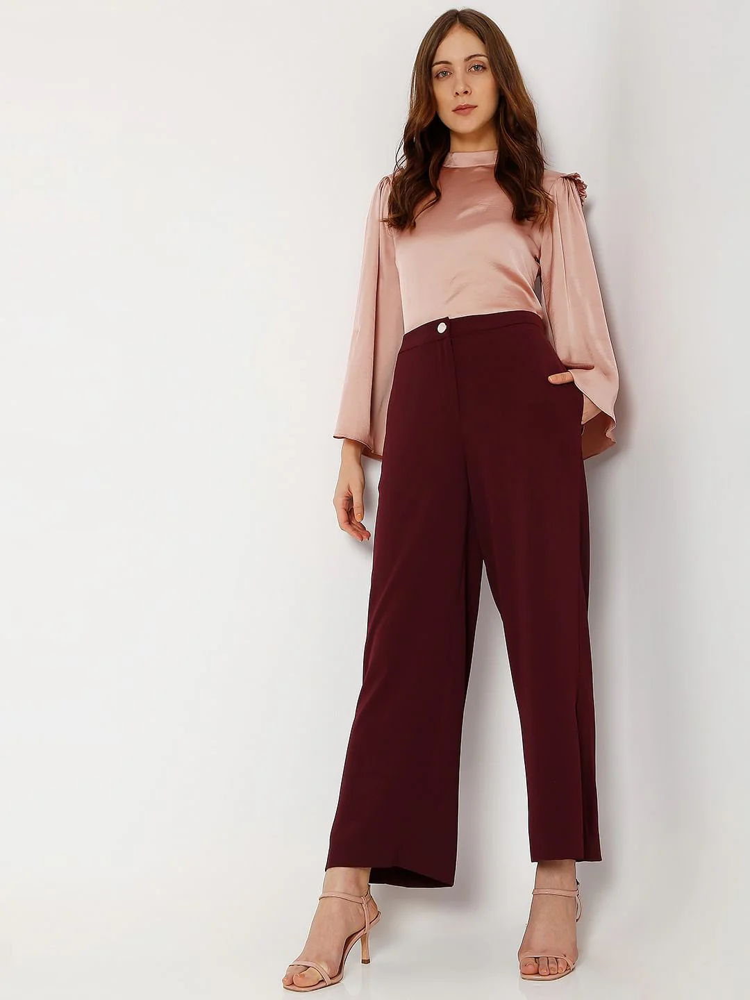 Maroon High Rise Wide Leg Co-Ord Set Pants - Image 6