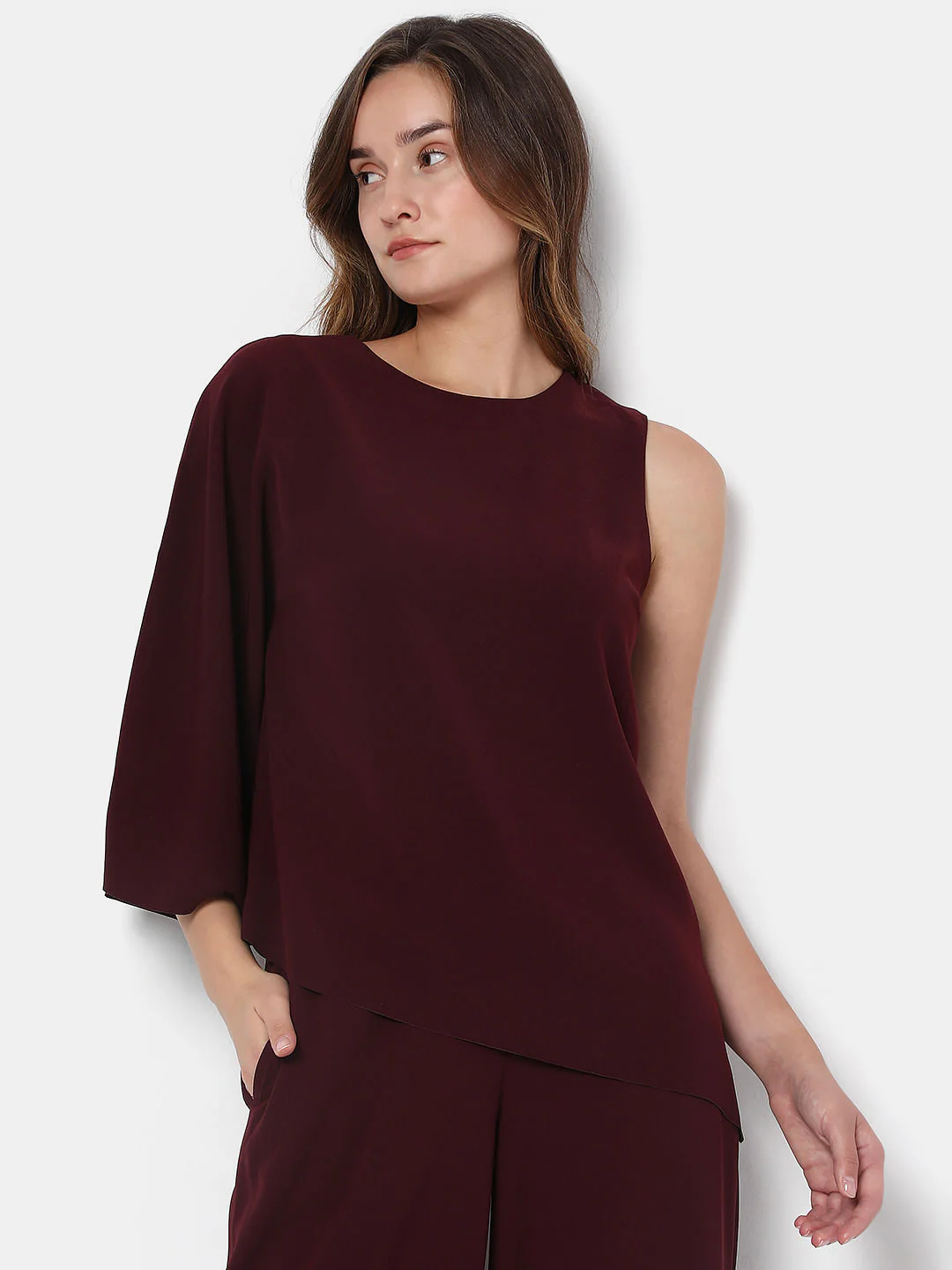 Burgundy One-Shoulder Co-Ord Set Top - Image 2