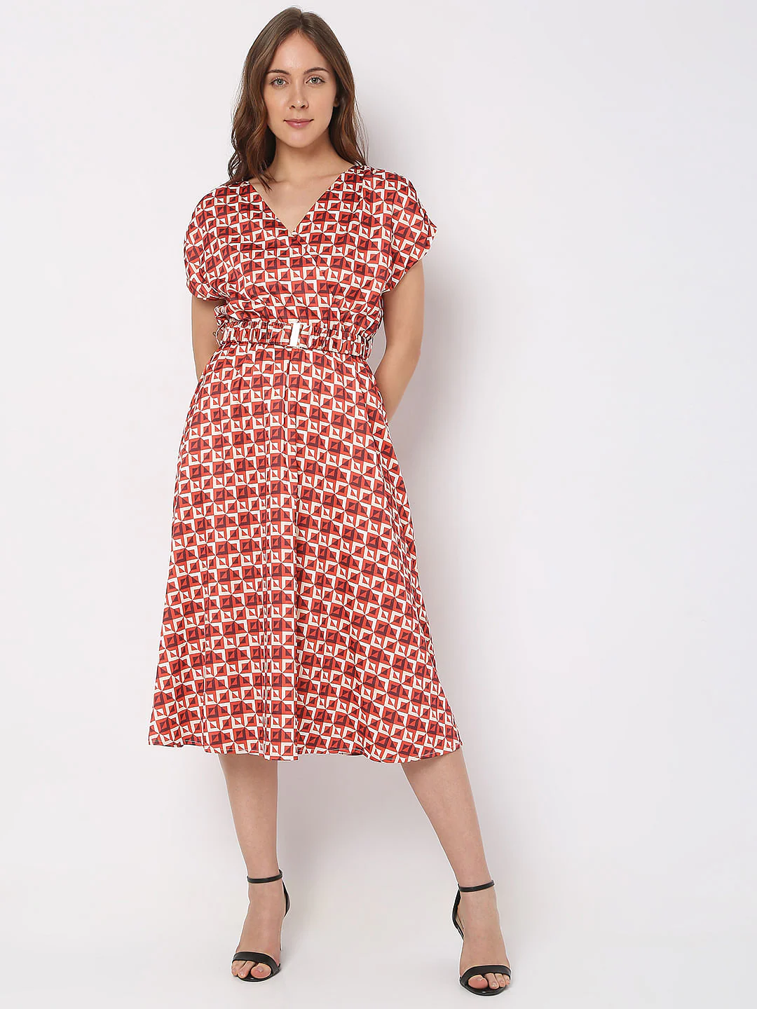 Maroon Printed Midi Dress - Image 2