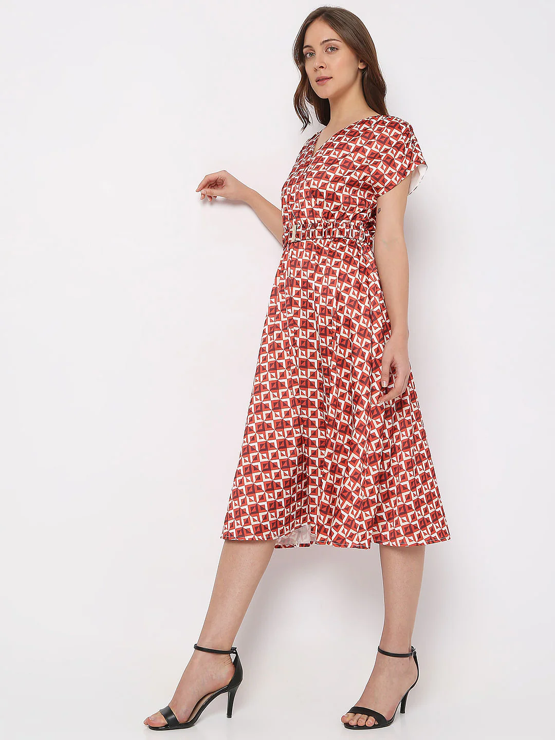Maroon Printed Midi Dress - Image 3