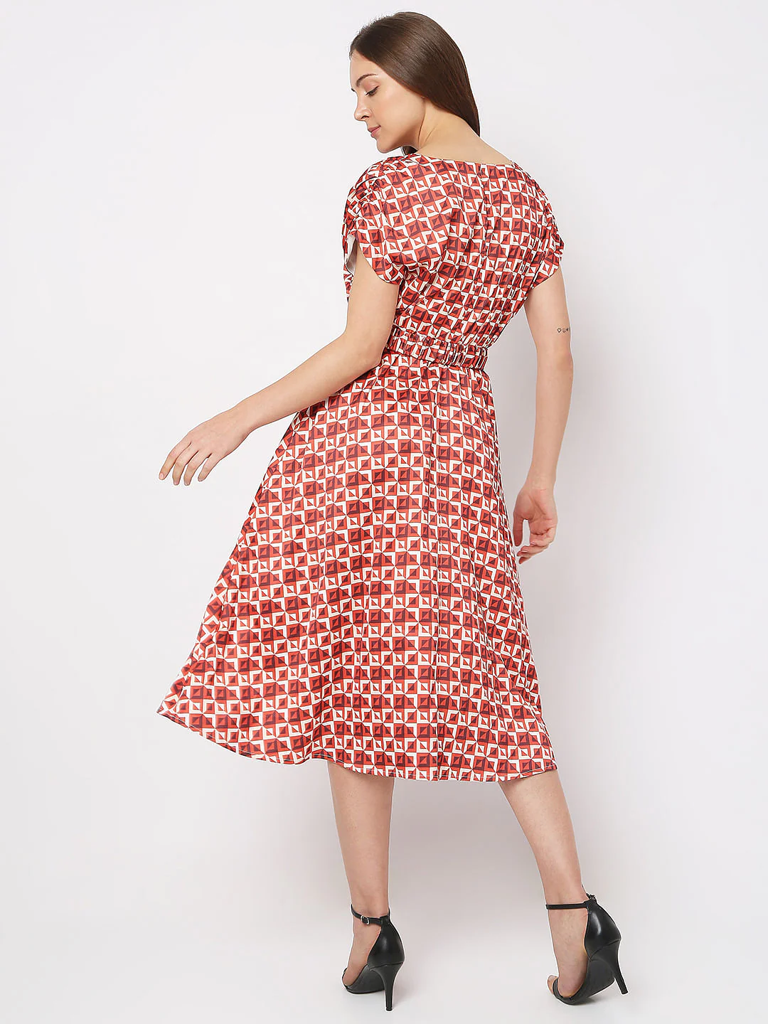 Maroon Printed Midi Dress - Image 4