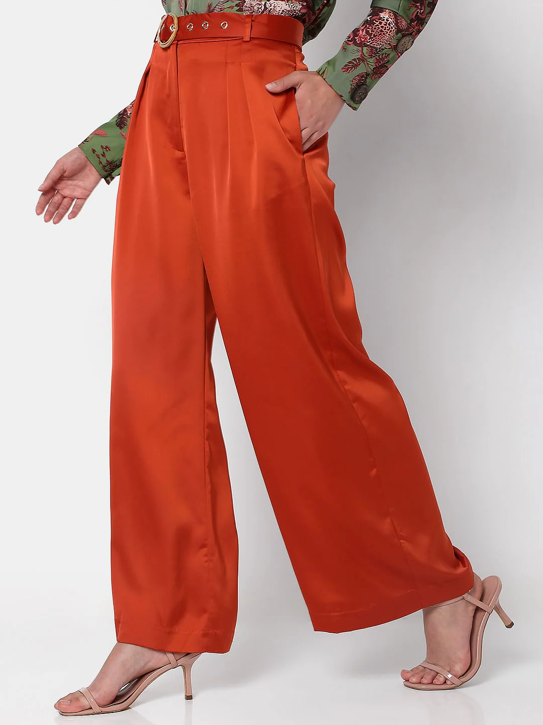 Brown High Rise Wide Leg Trousers - Image 3