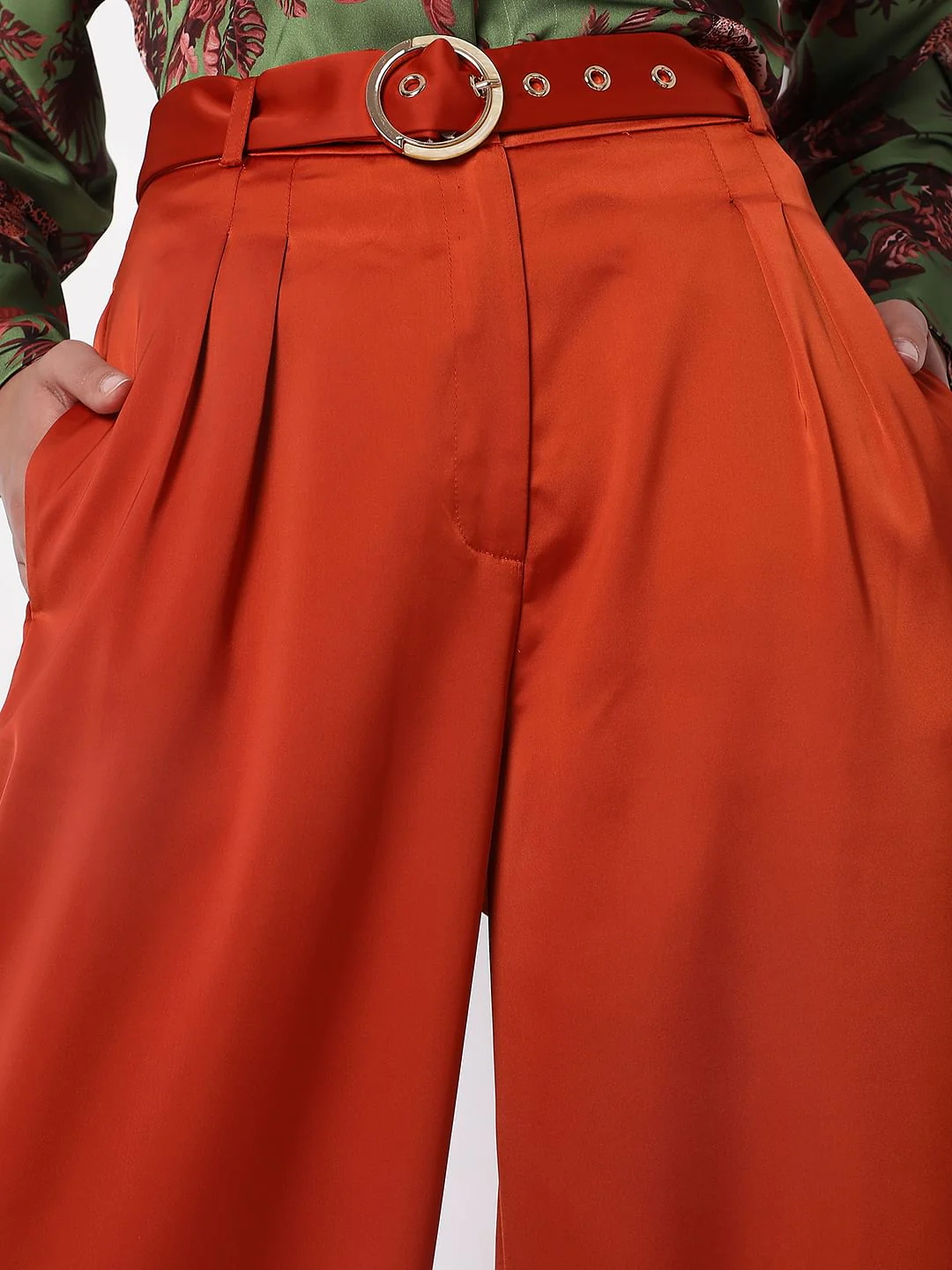 Brown High Rise Wide Leg Trousers - Image 5