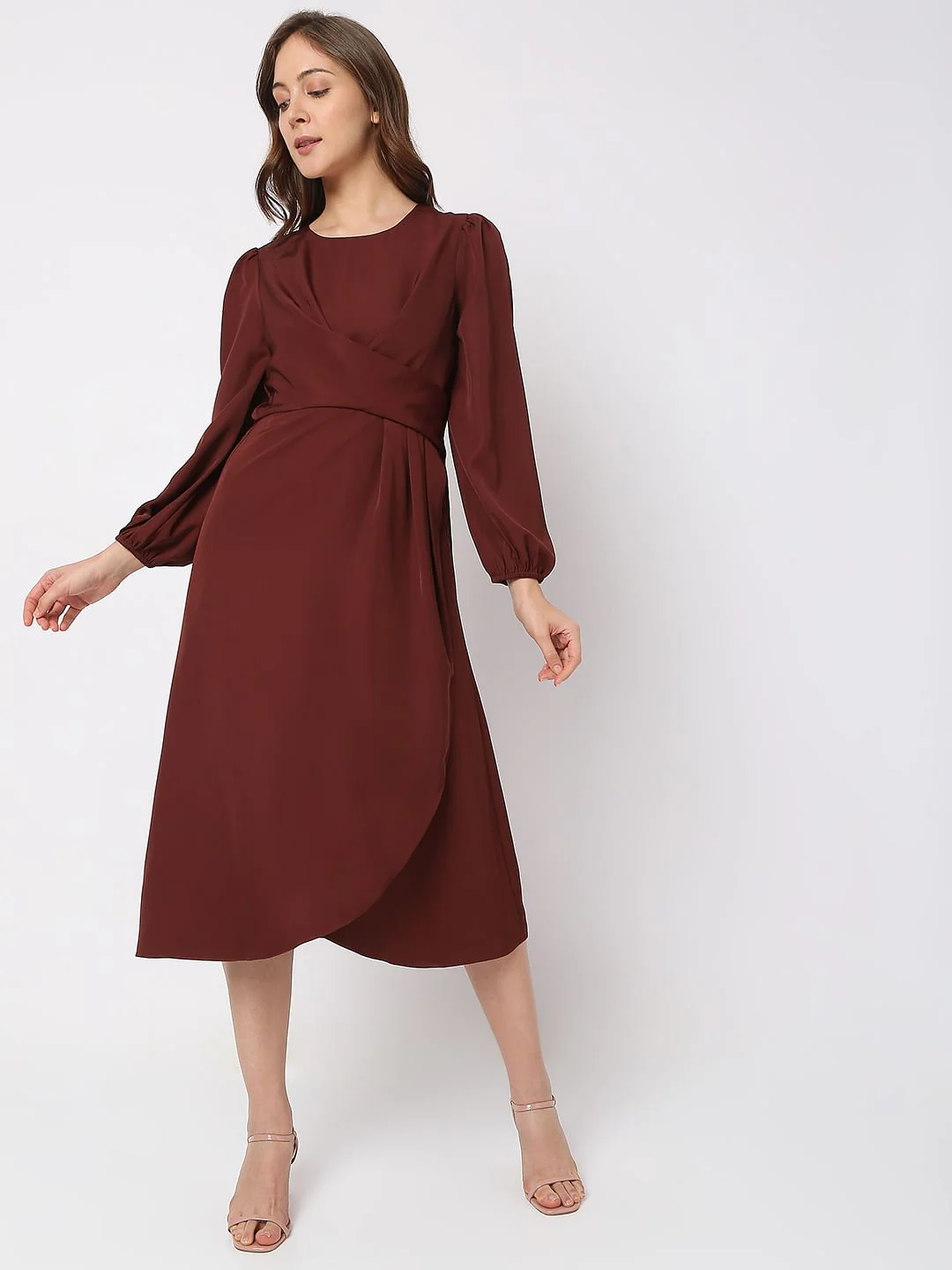 Rust Brown Satin Midi Dress - Image 2