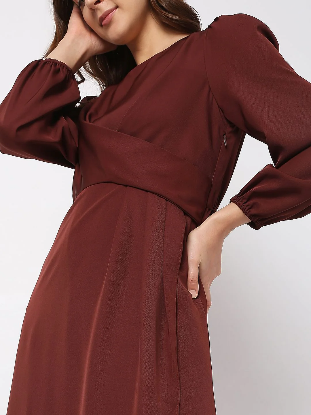Rust Brown Satin Midi Dress - Image 5