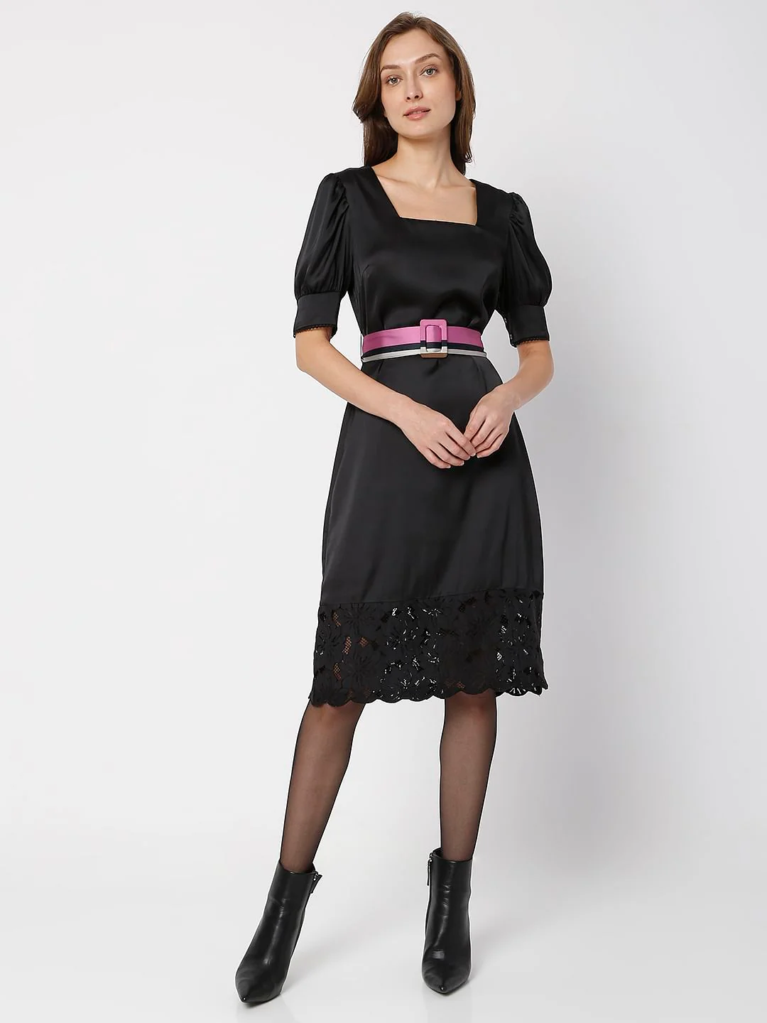 Black Lace Detail Midi Dress - Image 2