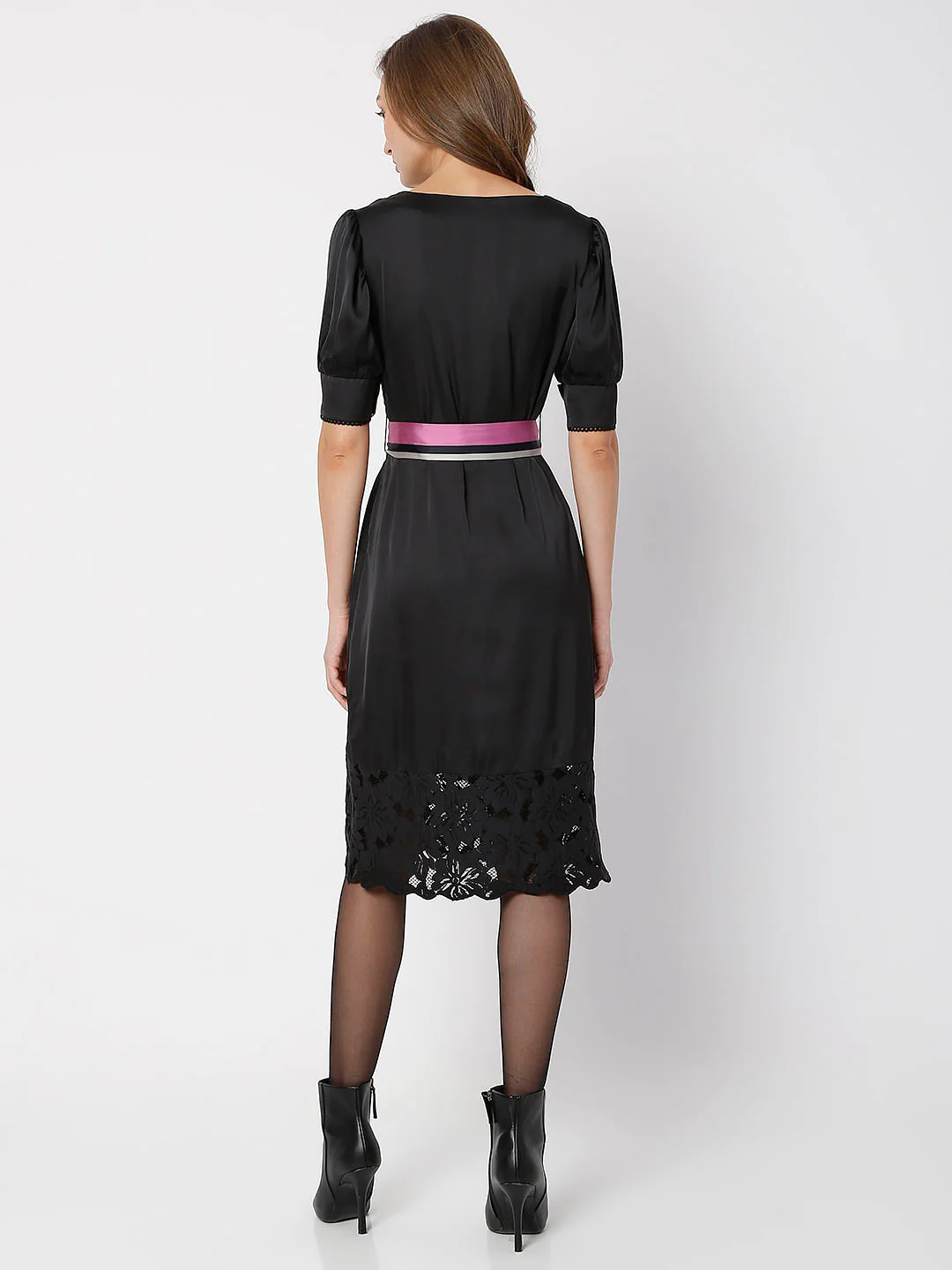 Black Lace Detail Midi Dress - Image 4