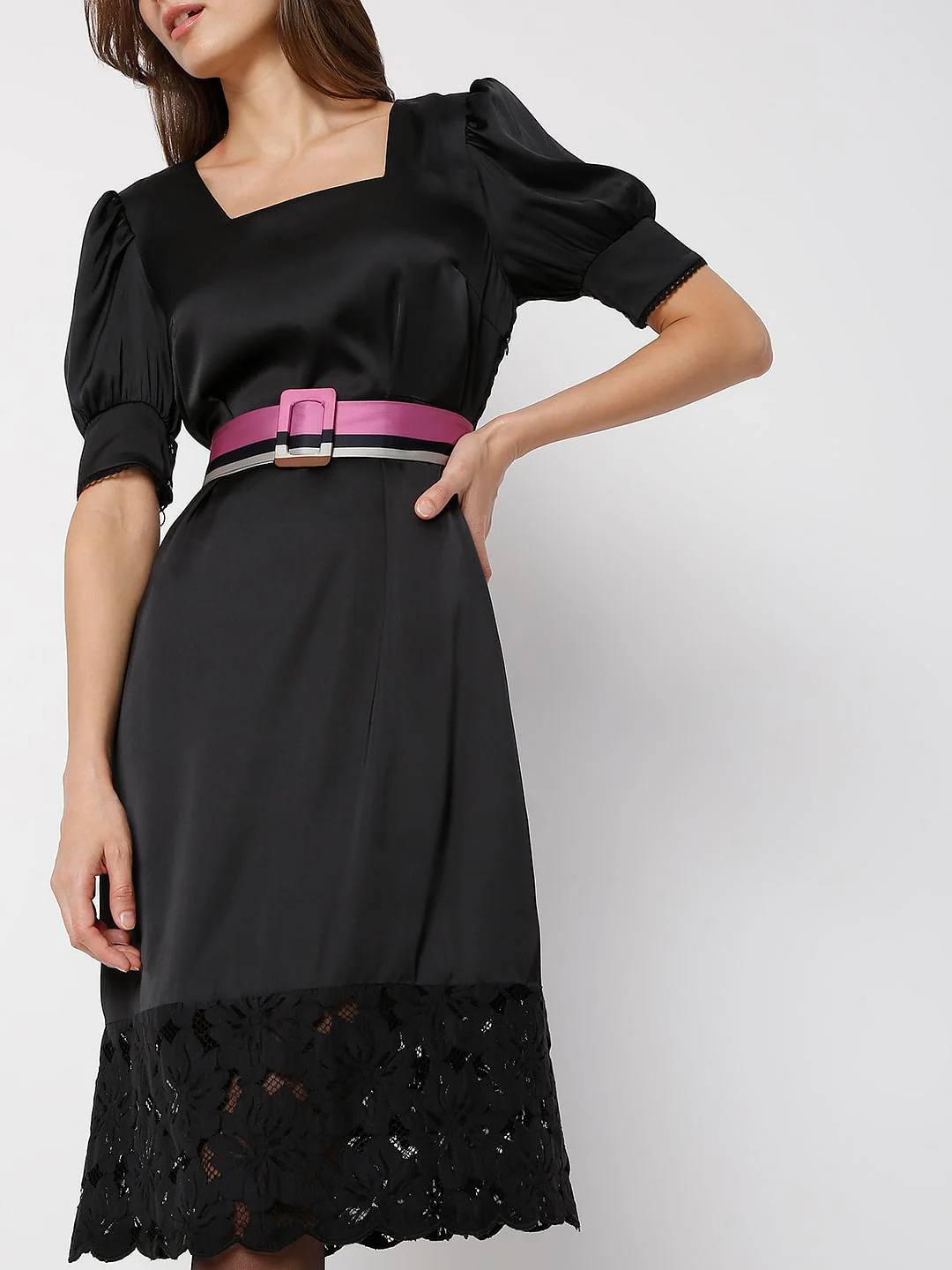 Black Lace Detail Midi Dress - Image 5