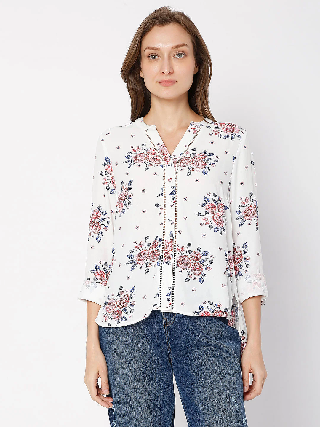 White Floral Print Top - Image 2