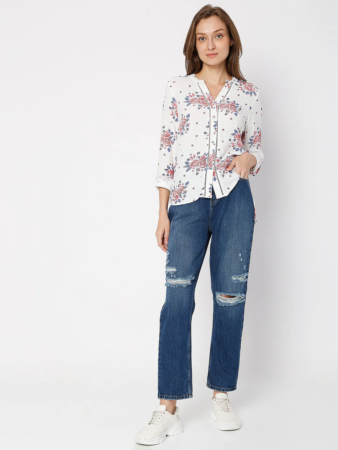 White Floral Print Top - Image 5