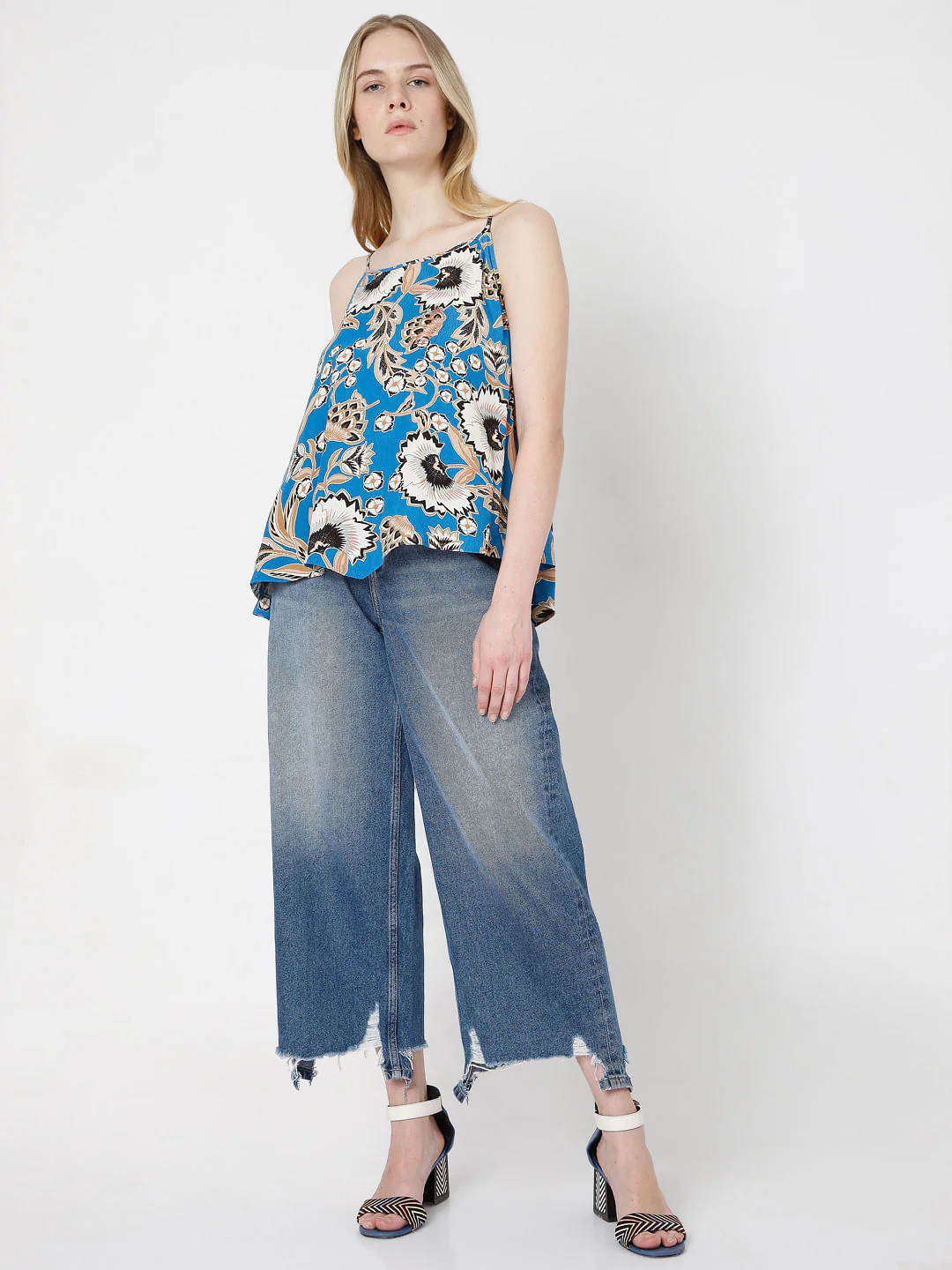 Blue Floral Strappy Top - Image 5