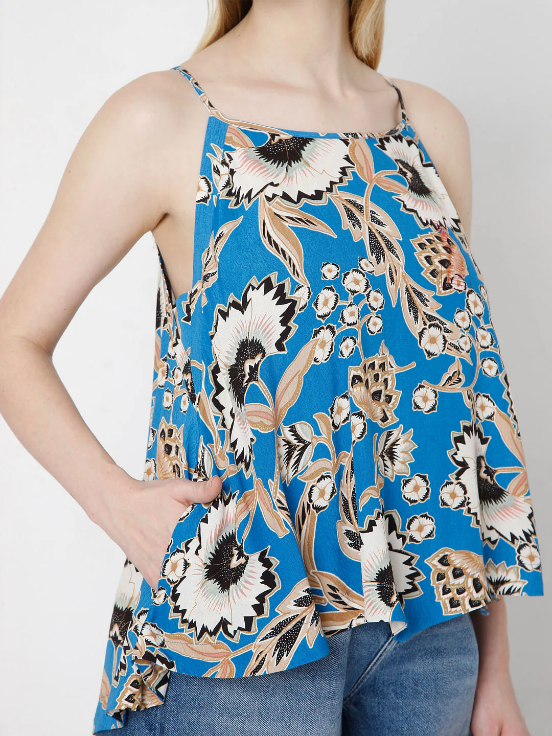 Blue Floral Strappy Top - Image 6