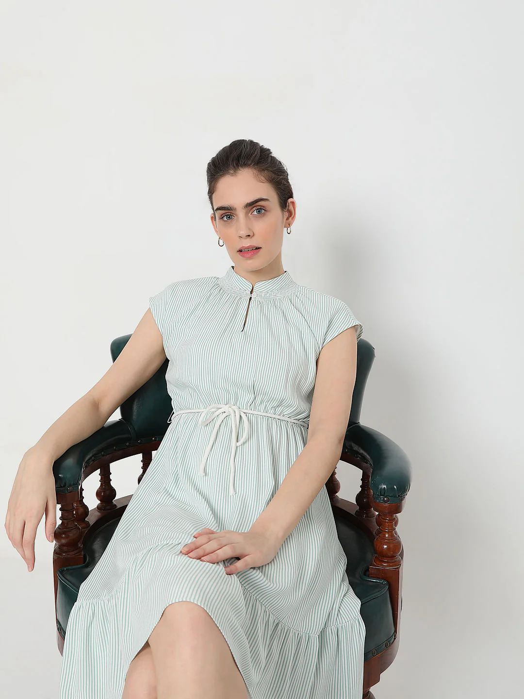 Green Striped Fit & Flare Dress