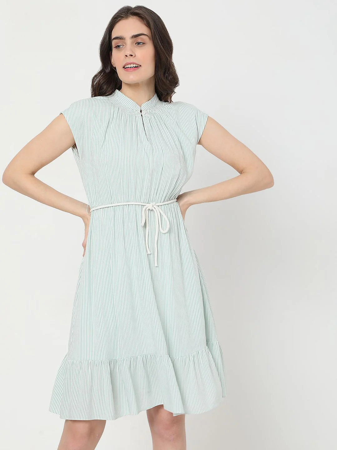 Green Striped Fit & Flare Dress - Image 2
