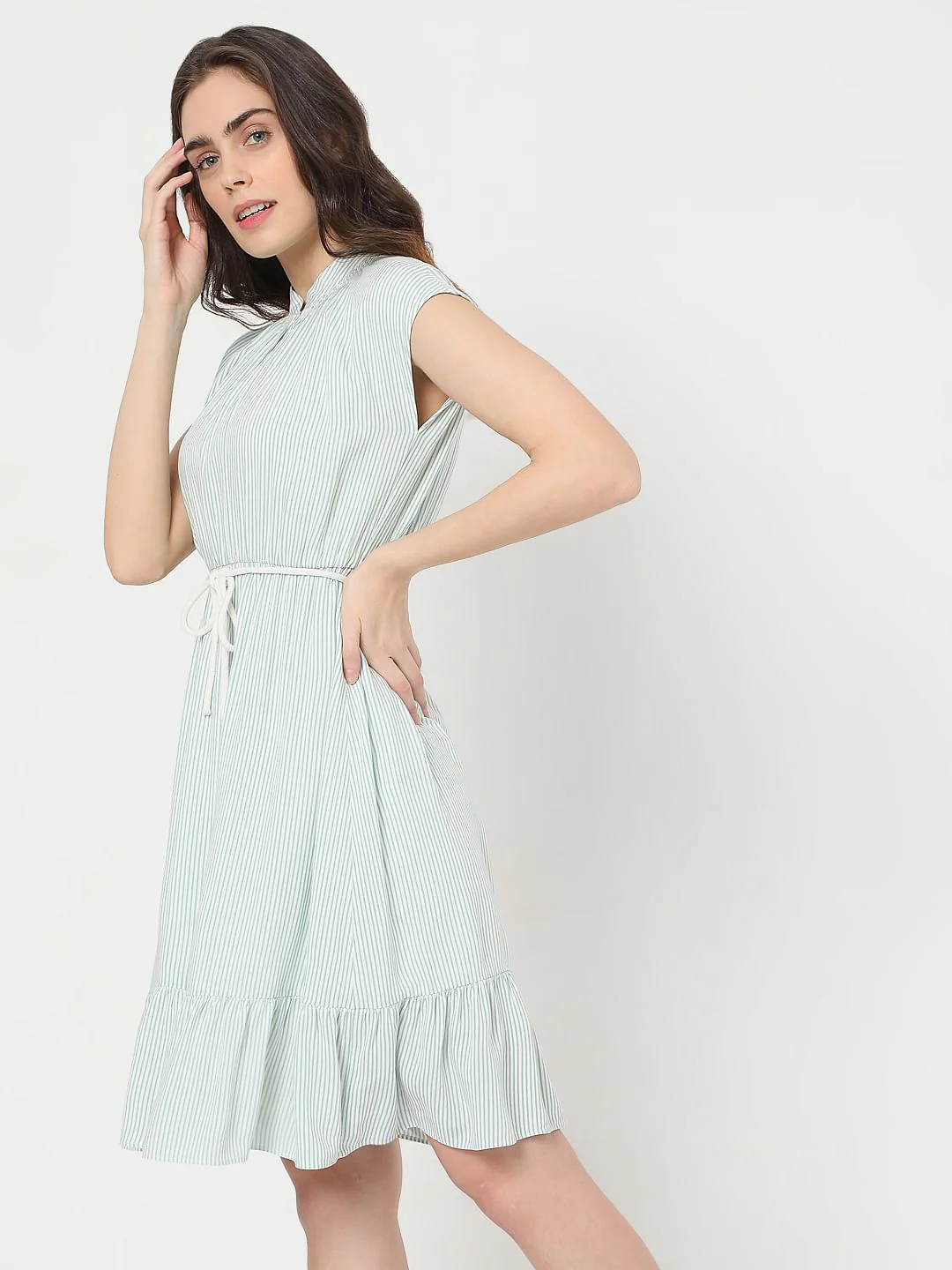 Green Striped Fit & Flare Dress - Image 3