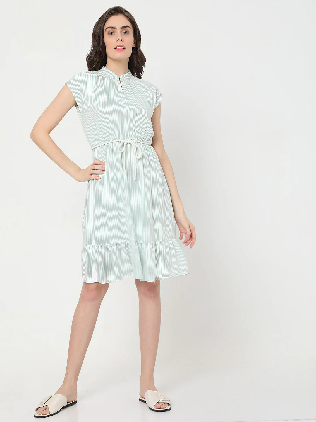 Green Striped Fit & Flare Dress - Image 5