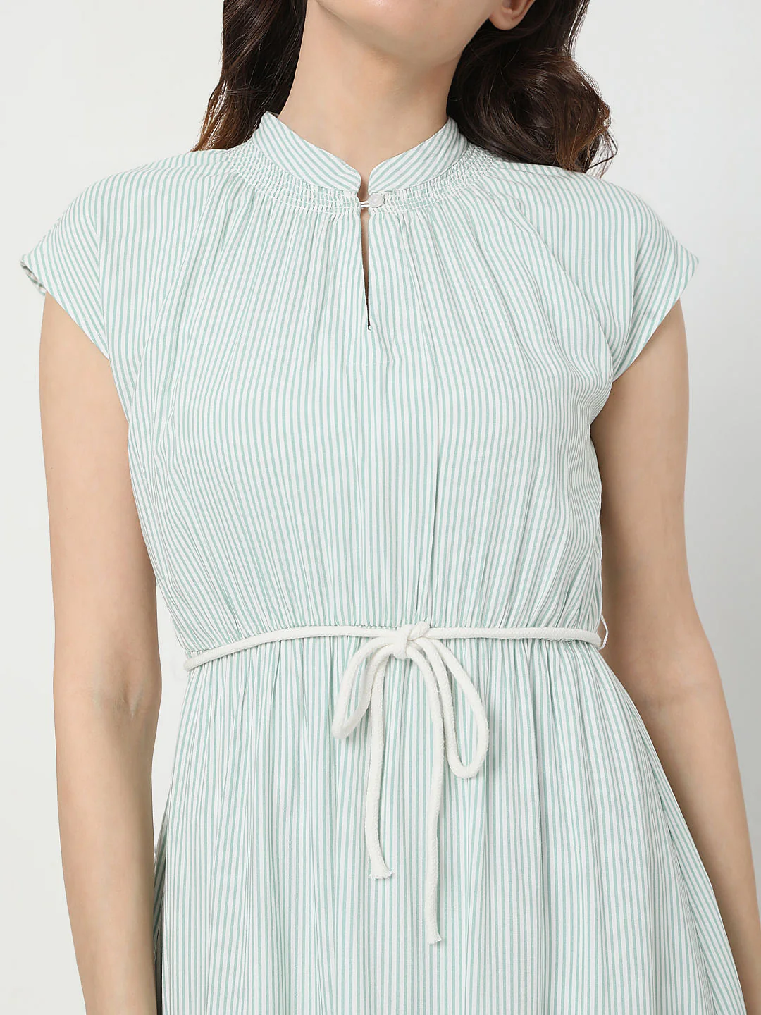 Green Striped Fit & Flare Dress - Image 6