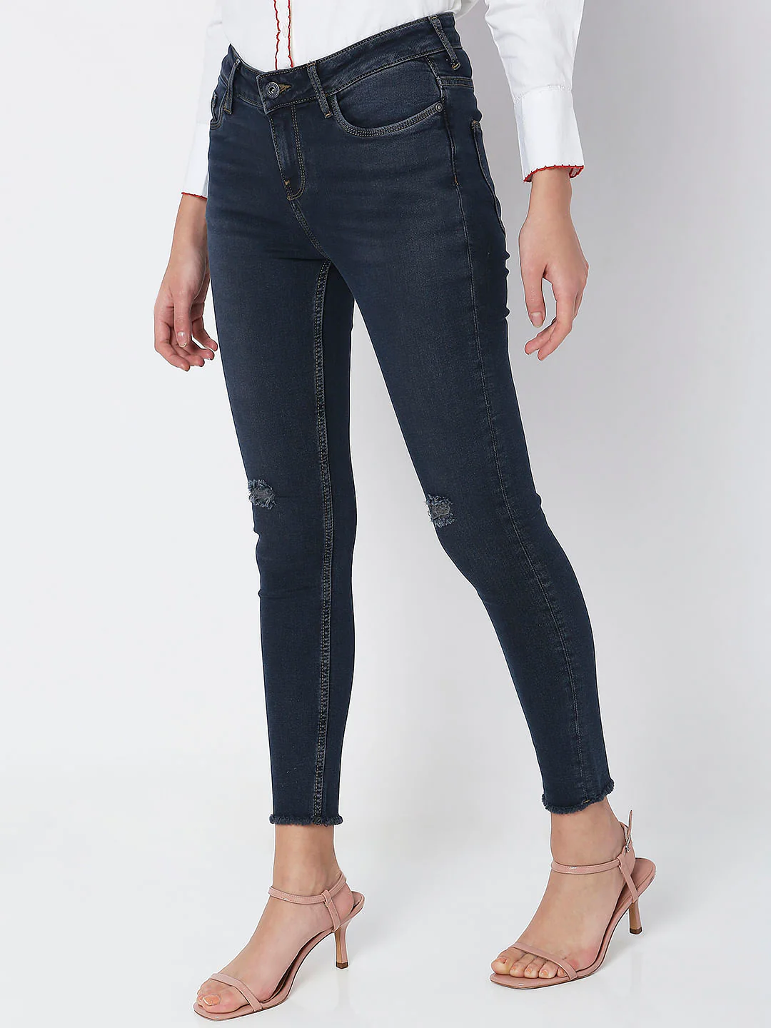 Blue Mid Rise Skinny Jeans - Image 3