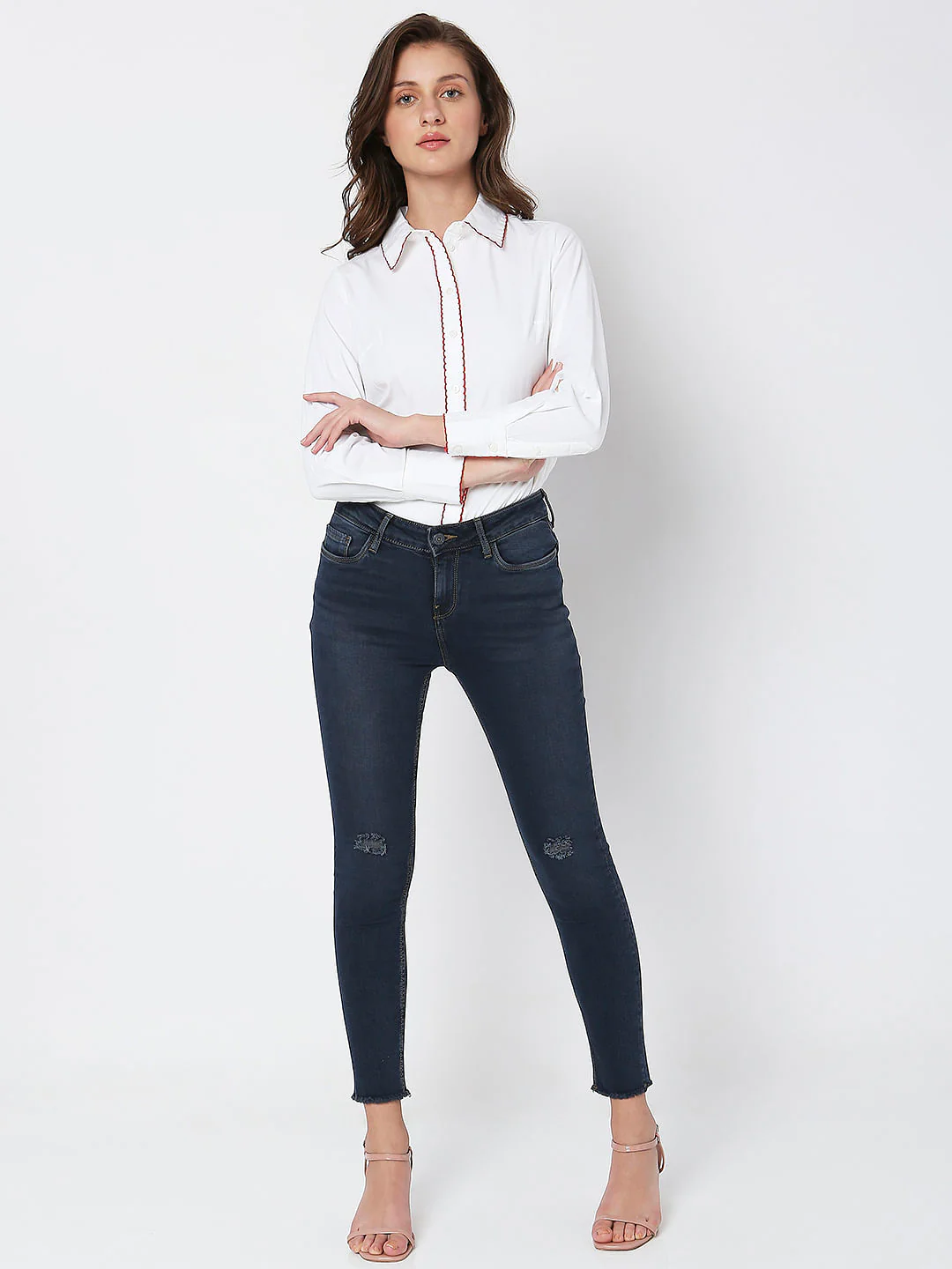 Blue Mid Rise Skinny Jeans - Image 6