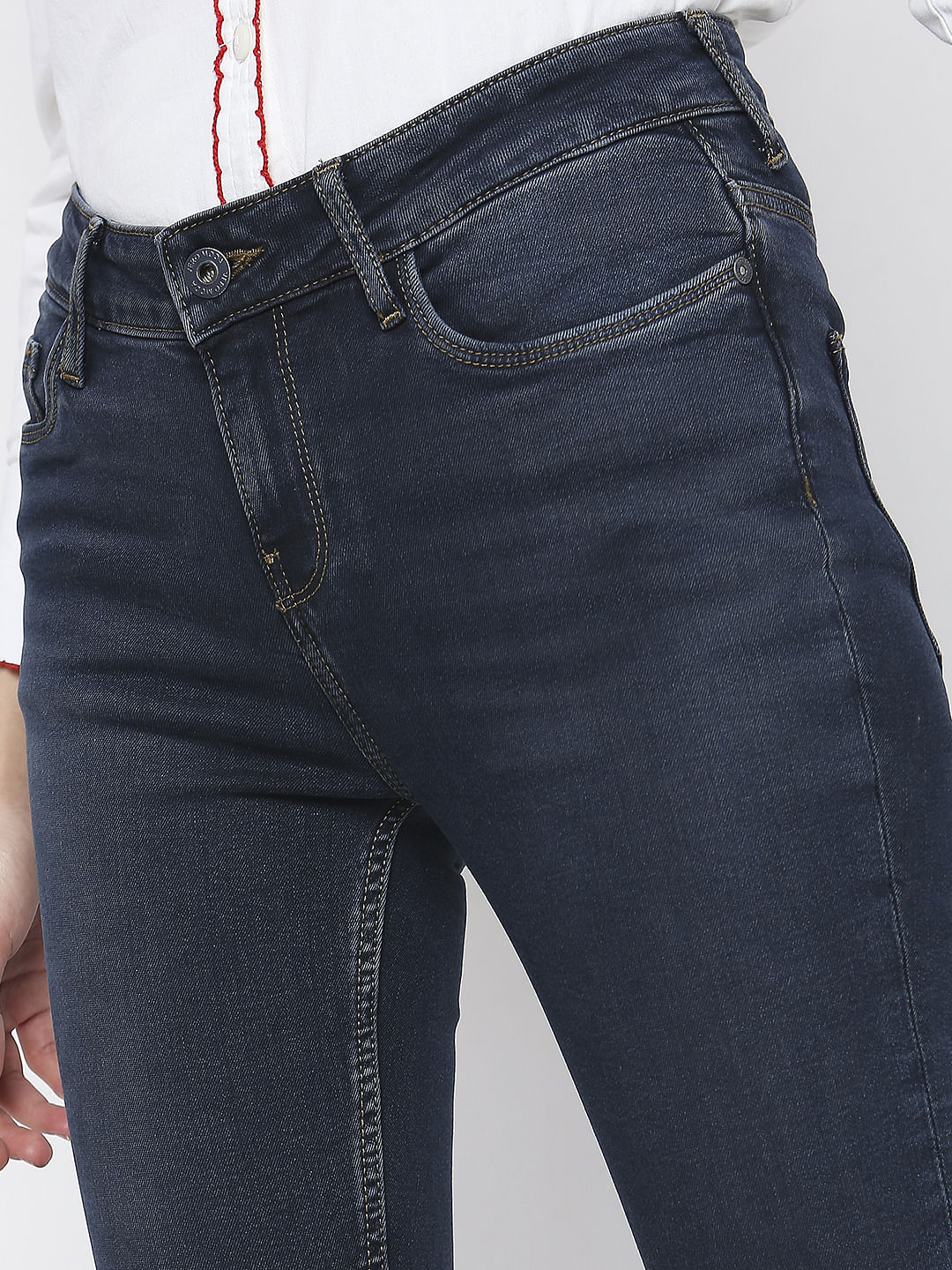 Blue Mid Rise Skinny Jeans - Image 8