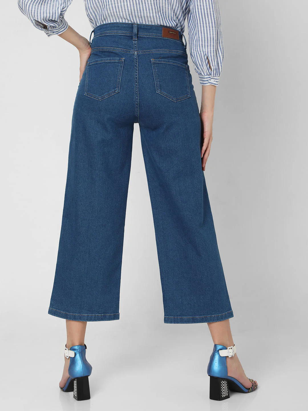 Blue High Rise Patch Pocket Wide Leg Jeans - Image 3