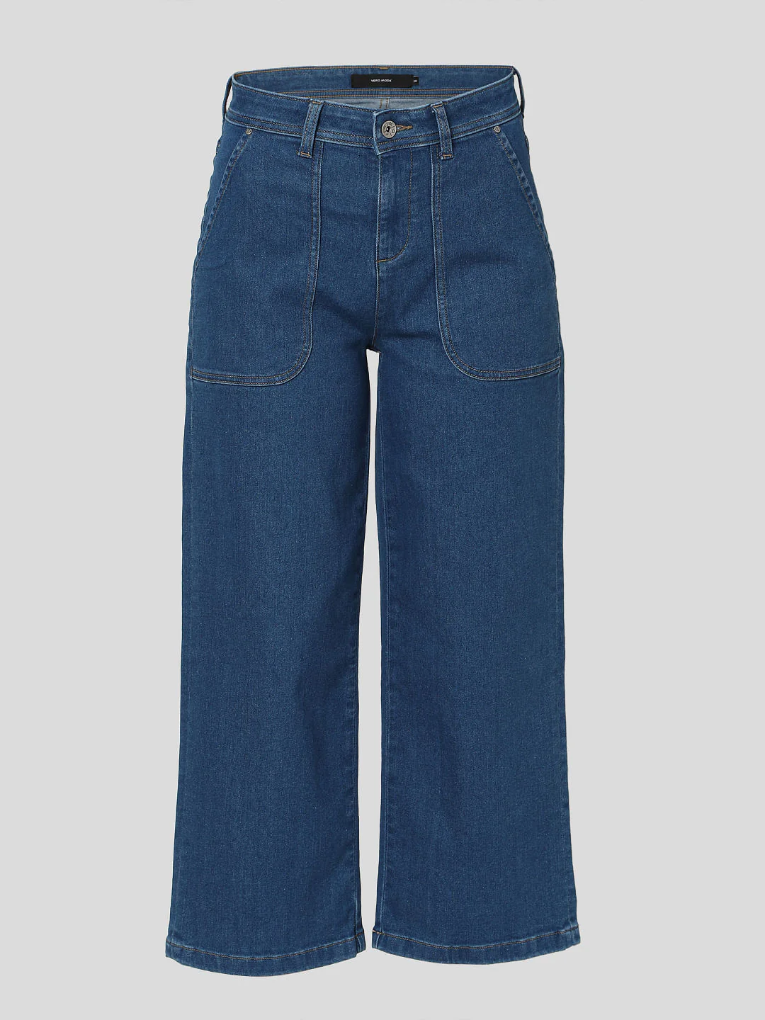Blue High Rise Patch Pocket Wide Leg Jeans - Image 6