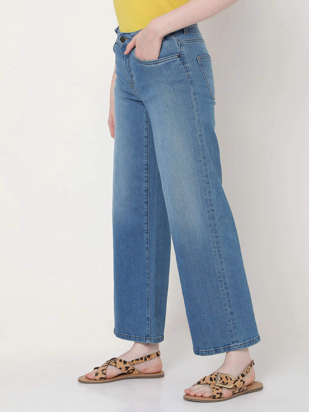 Blue Mid Rise Wide Leg Jeans - Image 2