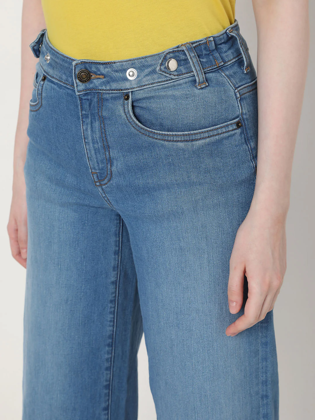 Blue Mid Rise Wide Leg Jeans - Image 4
