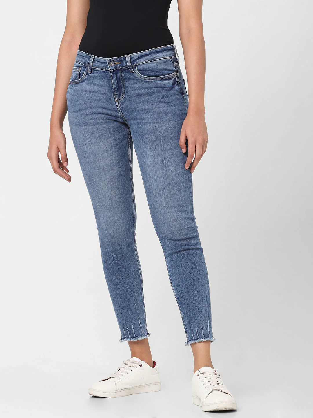 Blue Mid Rise Textured Skinny Jeans