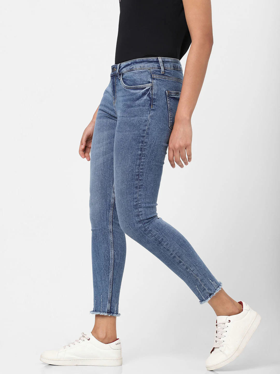 Blue Mid Rise Textured Skinny Jeans - Image 3