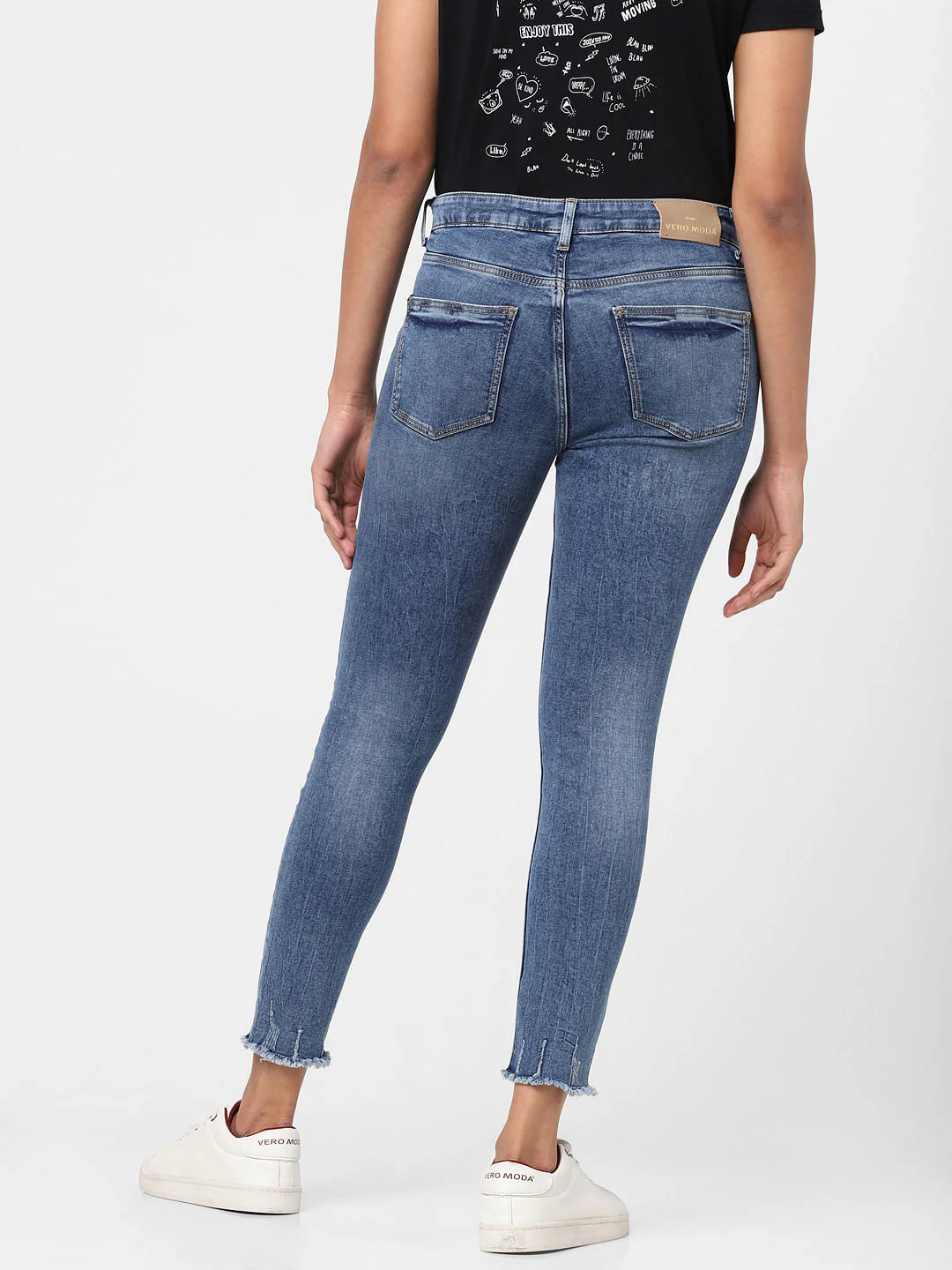 Blue Mid Rise Textured Skinny Jeans - Image 4