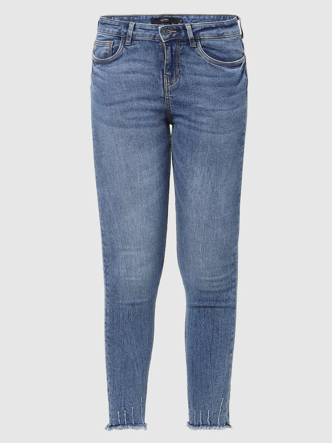 Blue Mid Rise Textured Skinny Jeans - Image 6