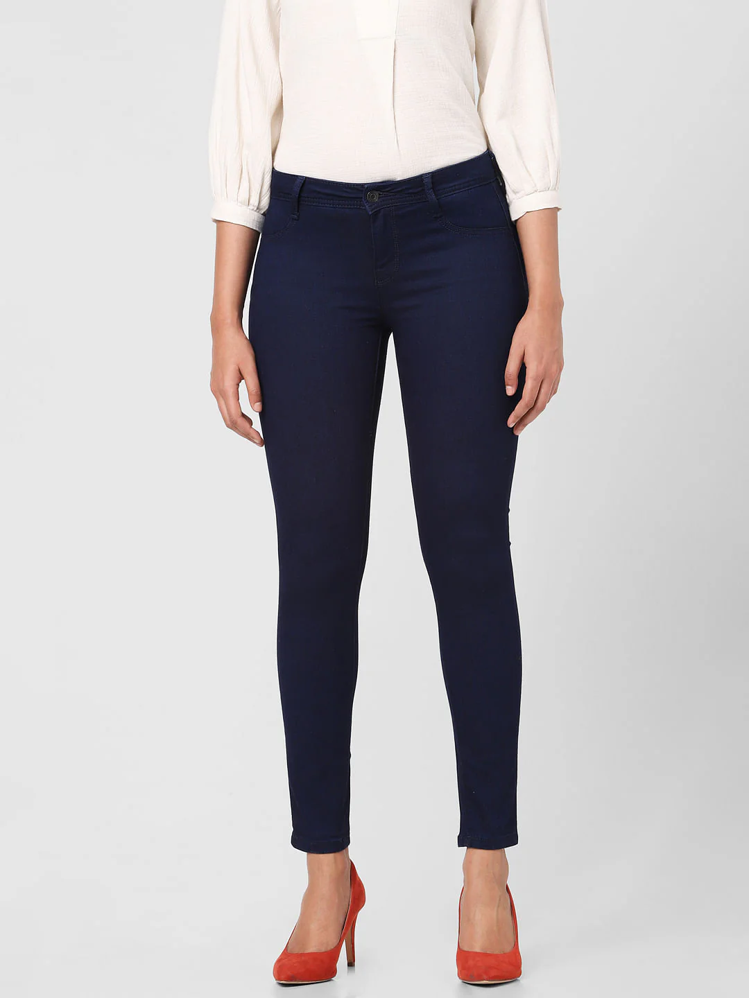 Dark Blue Mid Rise Skinny Jeans - Image 2