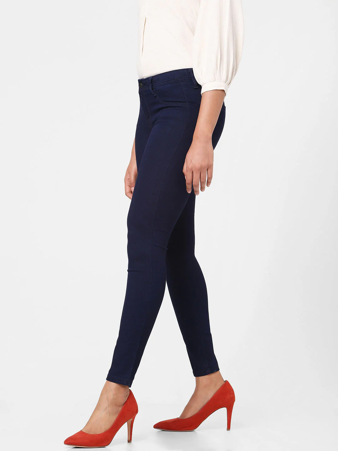 Dark Blue Mid Rise Skinny Jeans - Image 3