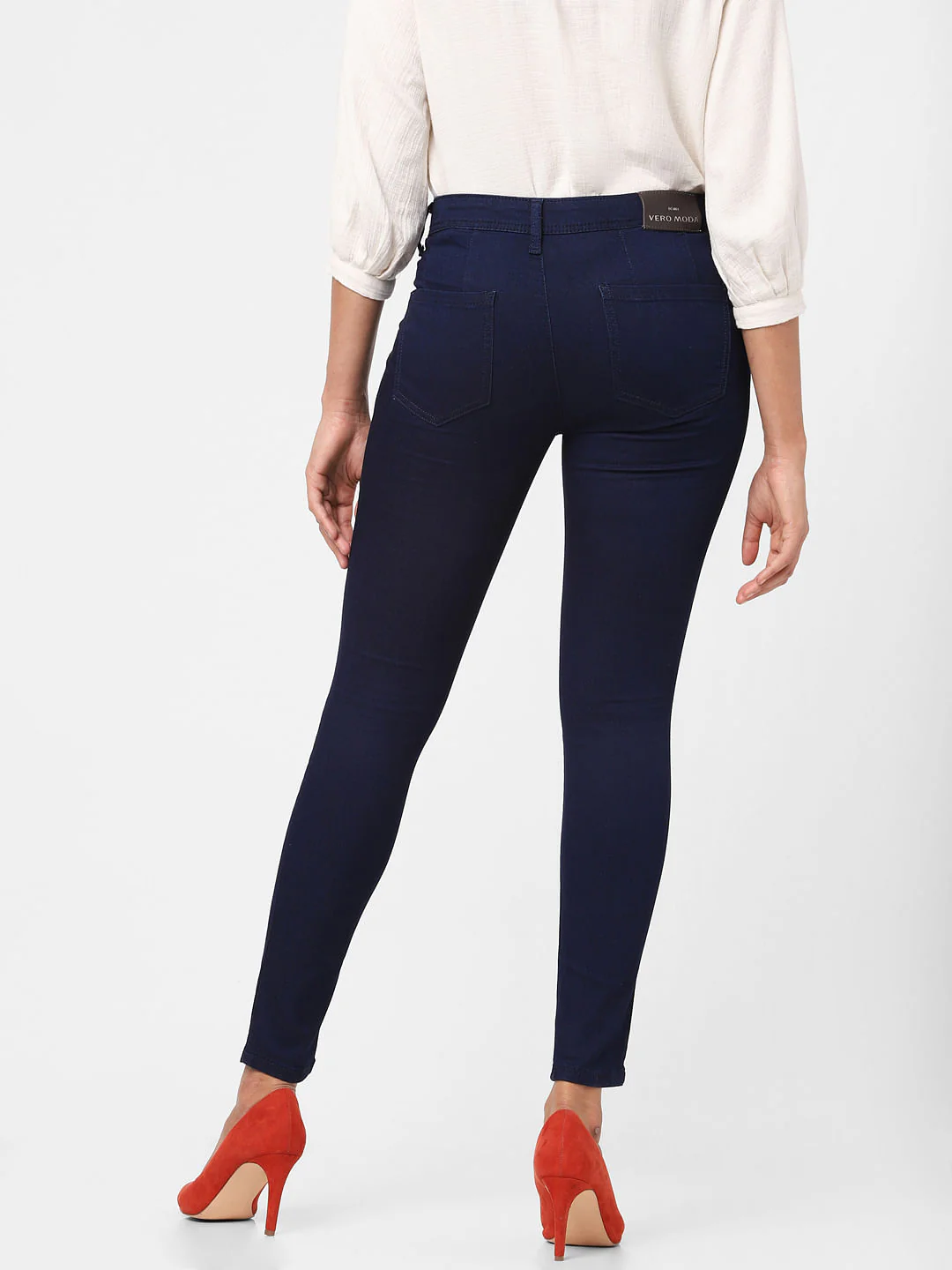 Dark Blue Mid Rise Skinny Jeans - Image 4
