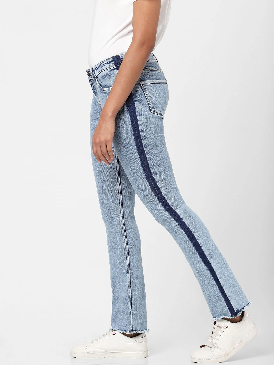 Blue Mid Rise Tape Detail Bootcut Jeans - Image 2