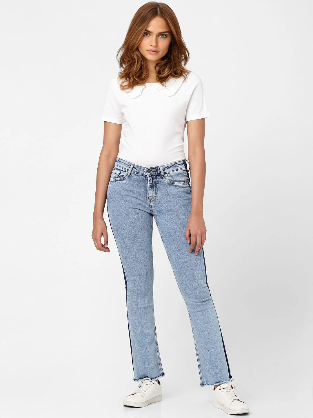 Blue Mid Rise Tape Detail Bootcut Jeans - Image 4