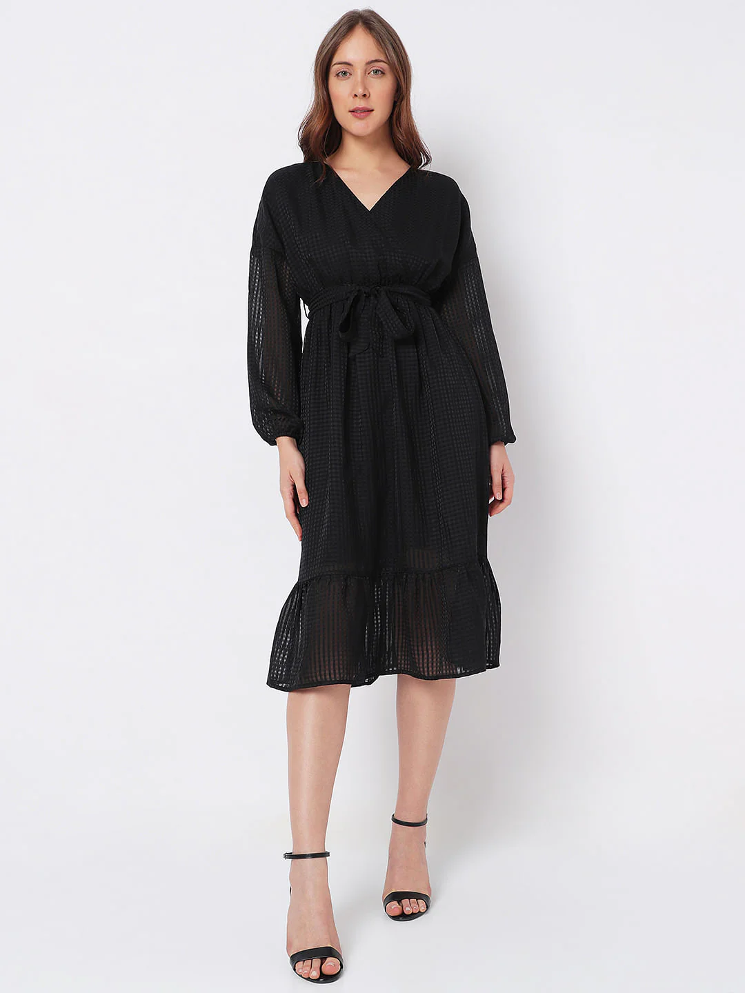 Black Textured Tiered Midi Dress - Image 2