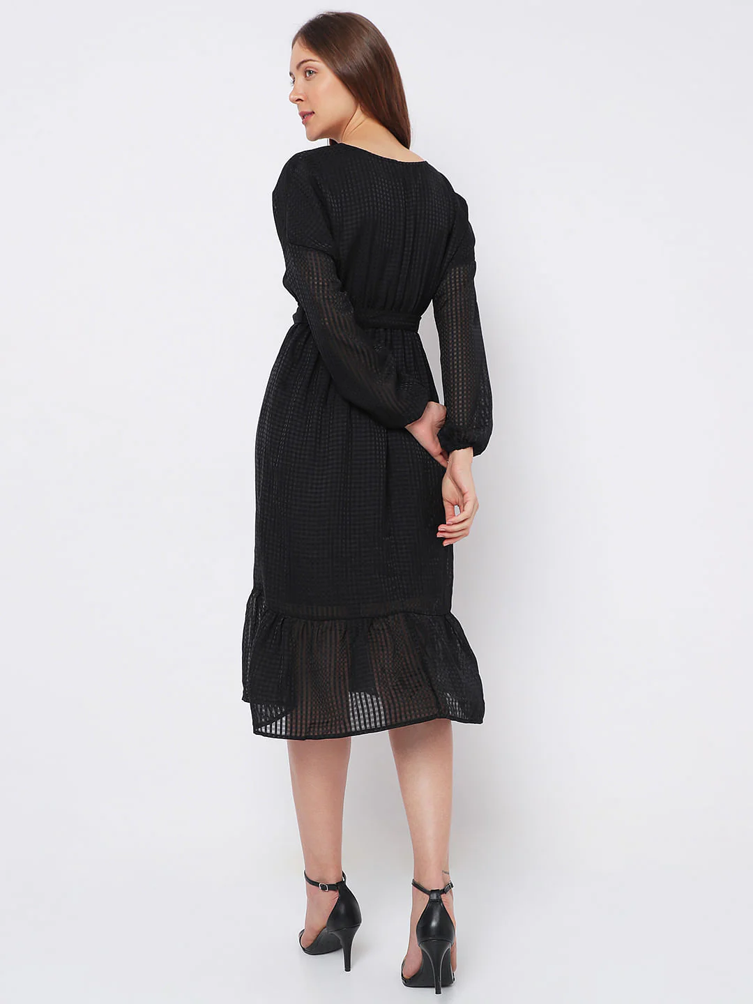 Black Textured Tiered Midi Dress - Image 4