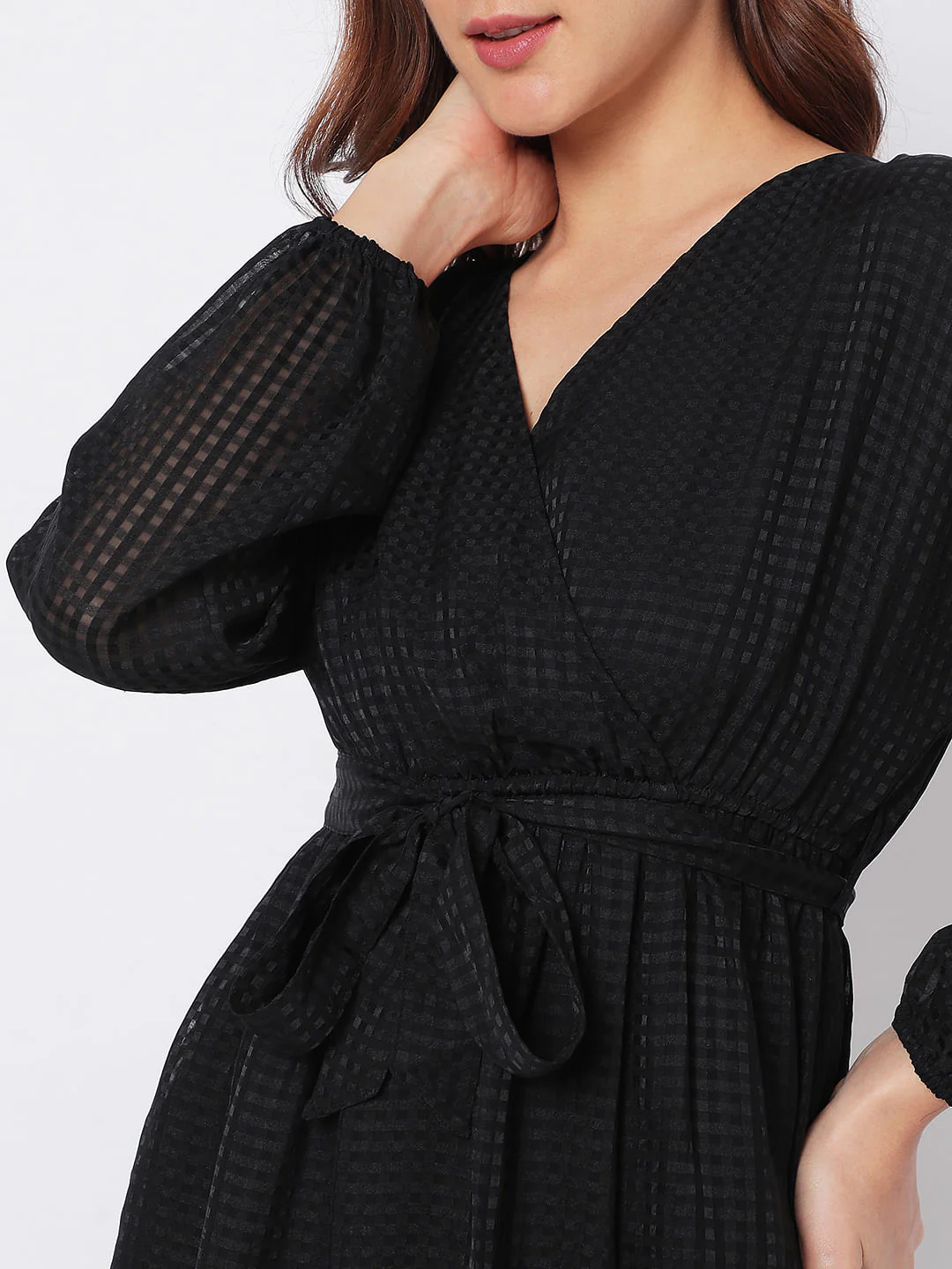 Black Textured Tiered Midi Dress - Image 5