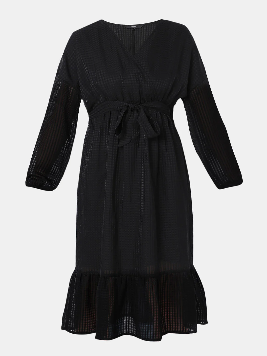 Black Textured Tiered Midi Dress - Image 6