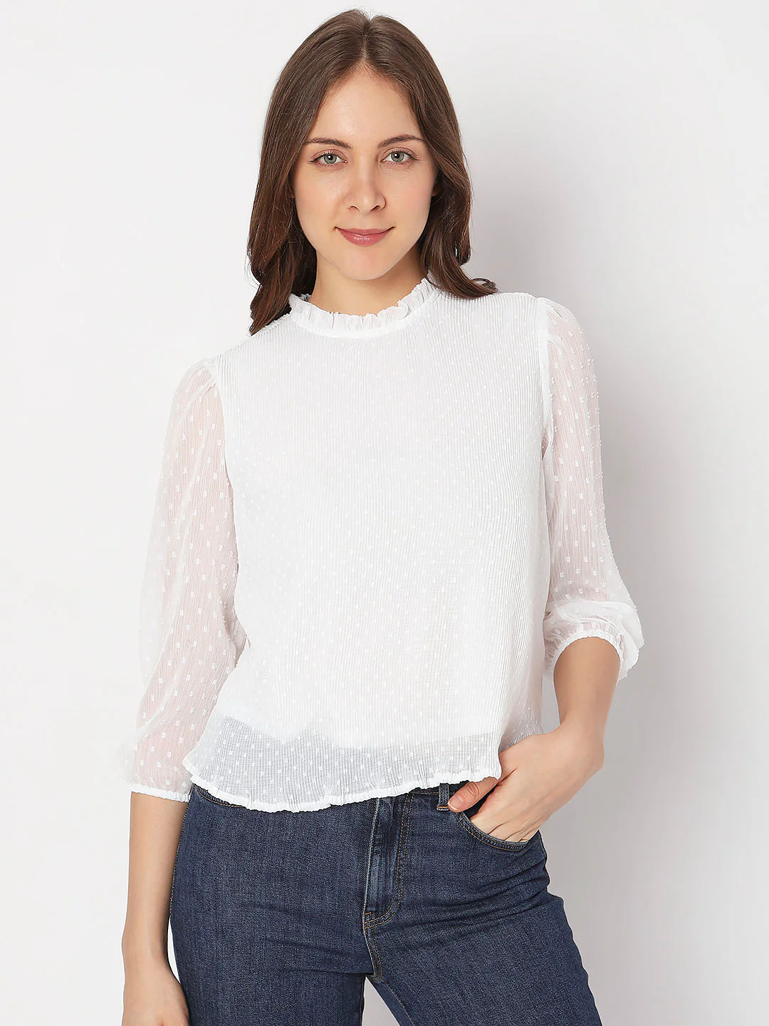 White High Neck Ruffled Top - Image 2
