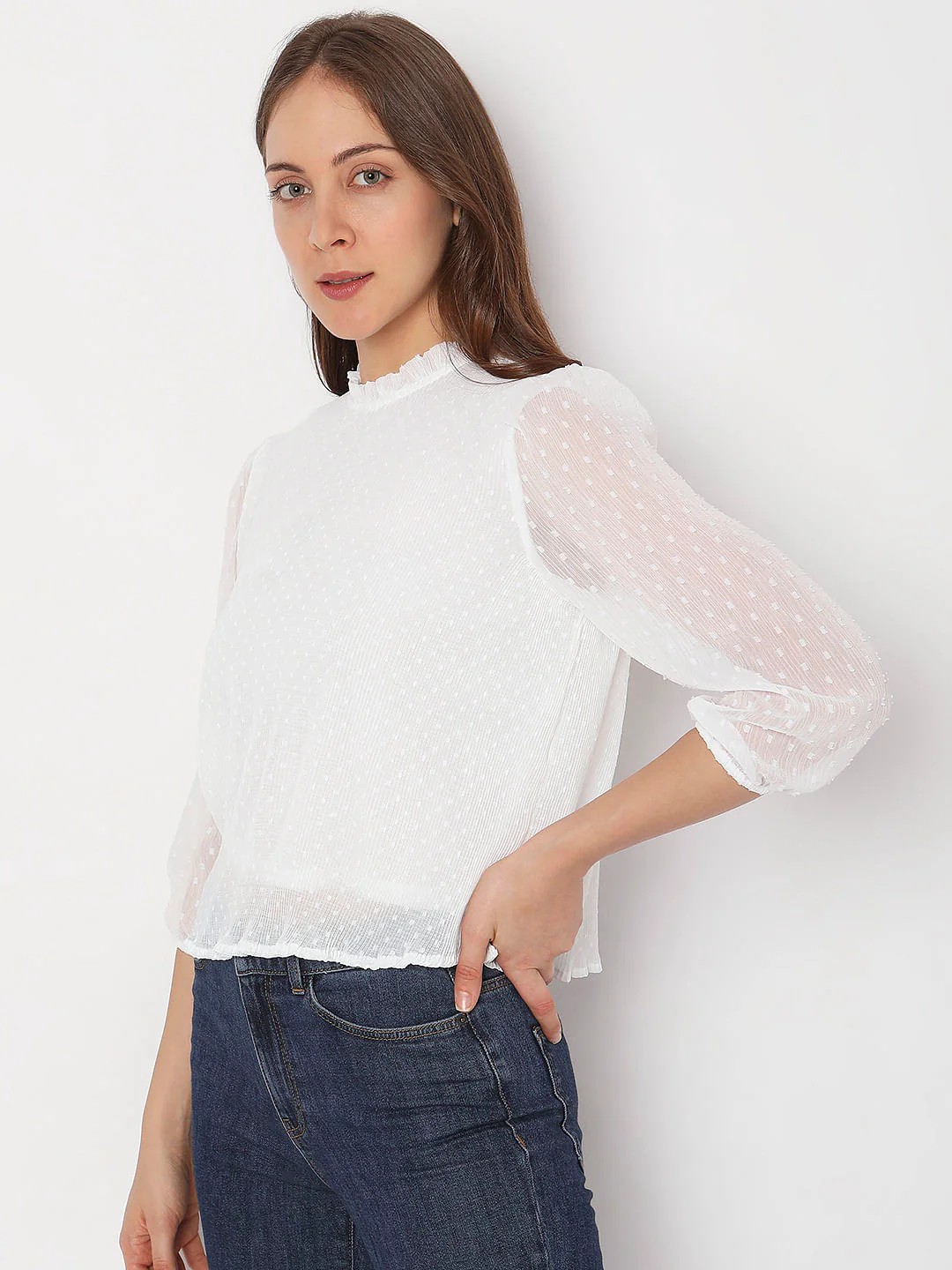 White High Neck Ruffled Top - Image 3