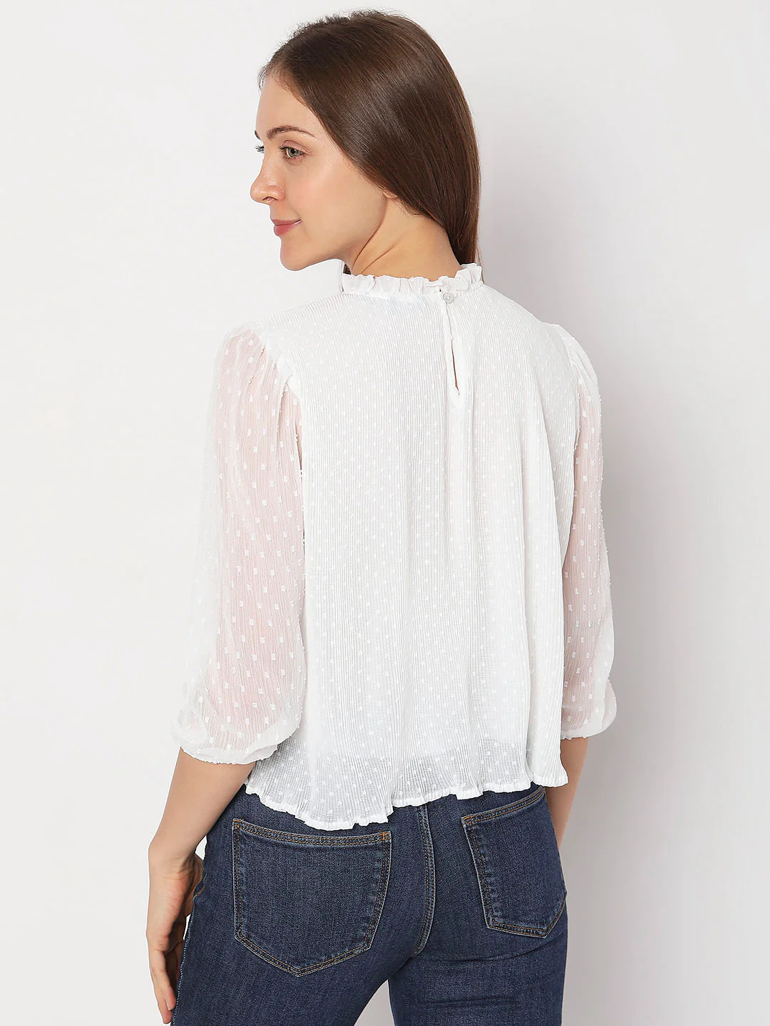 White High Neck Ruffled Top - Image 4