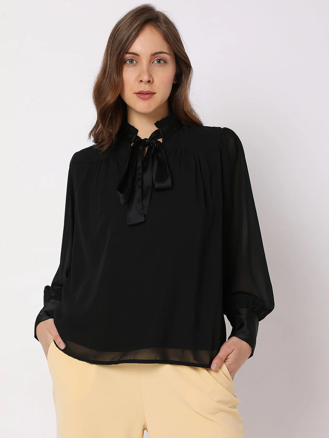 Black Satin Tie-Up Top - Image 2