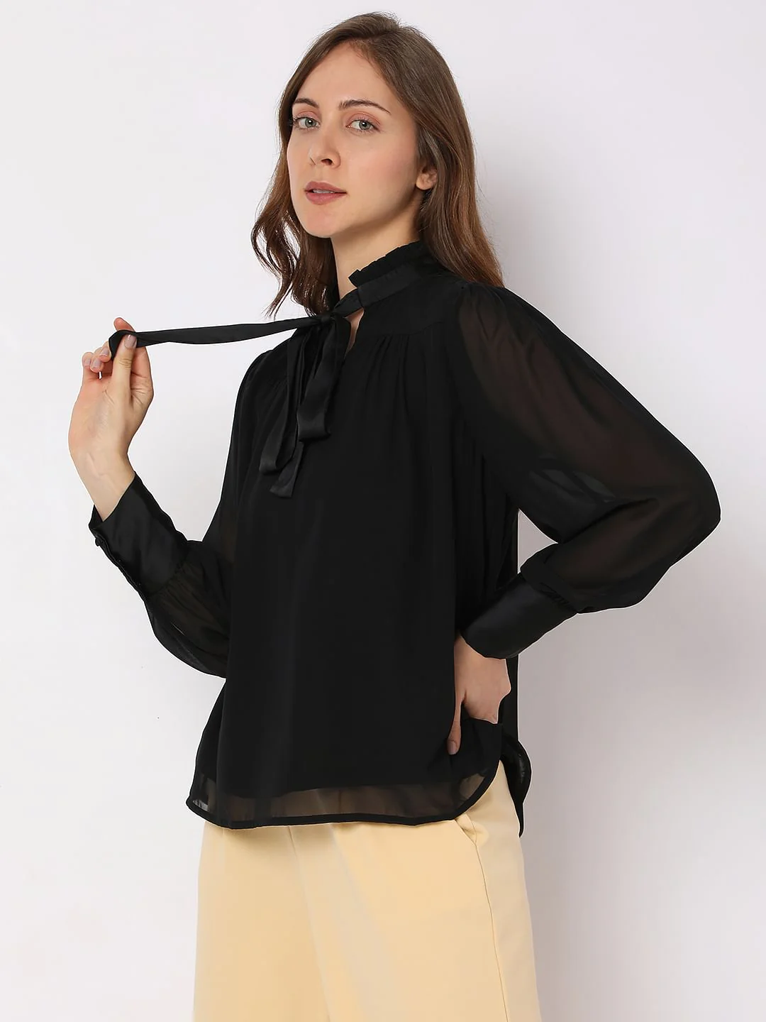 Black Satin Tie-Up Top - Image 3
