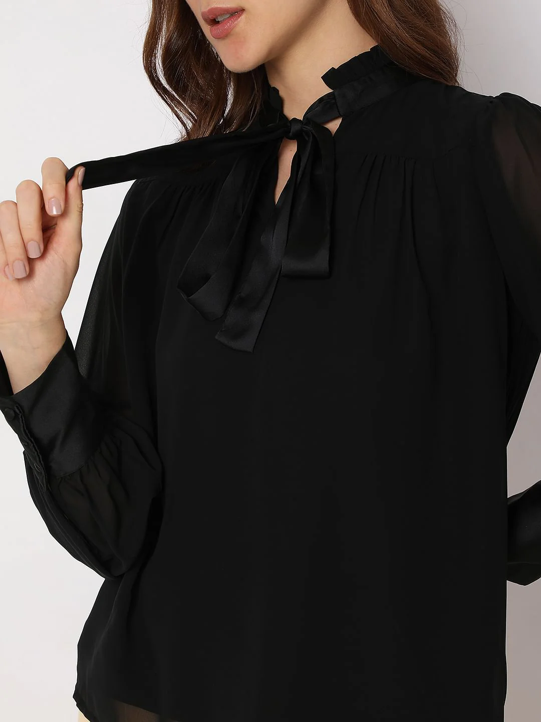 Black Satin Tie-Up Top - Image 6