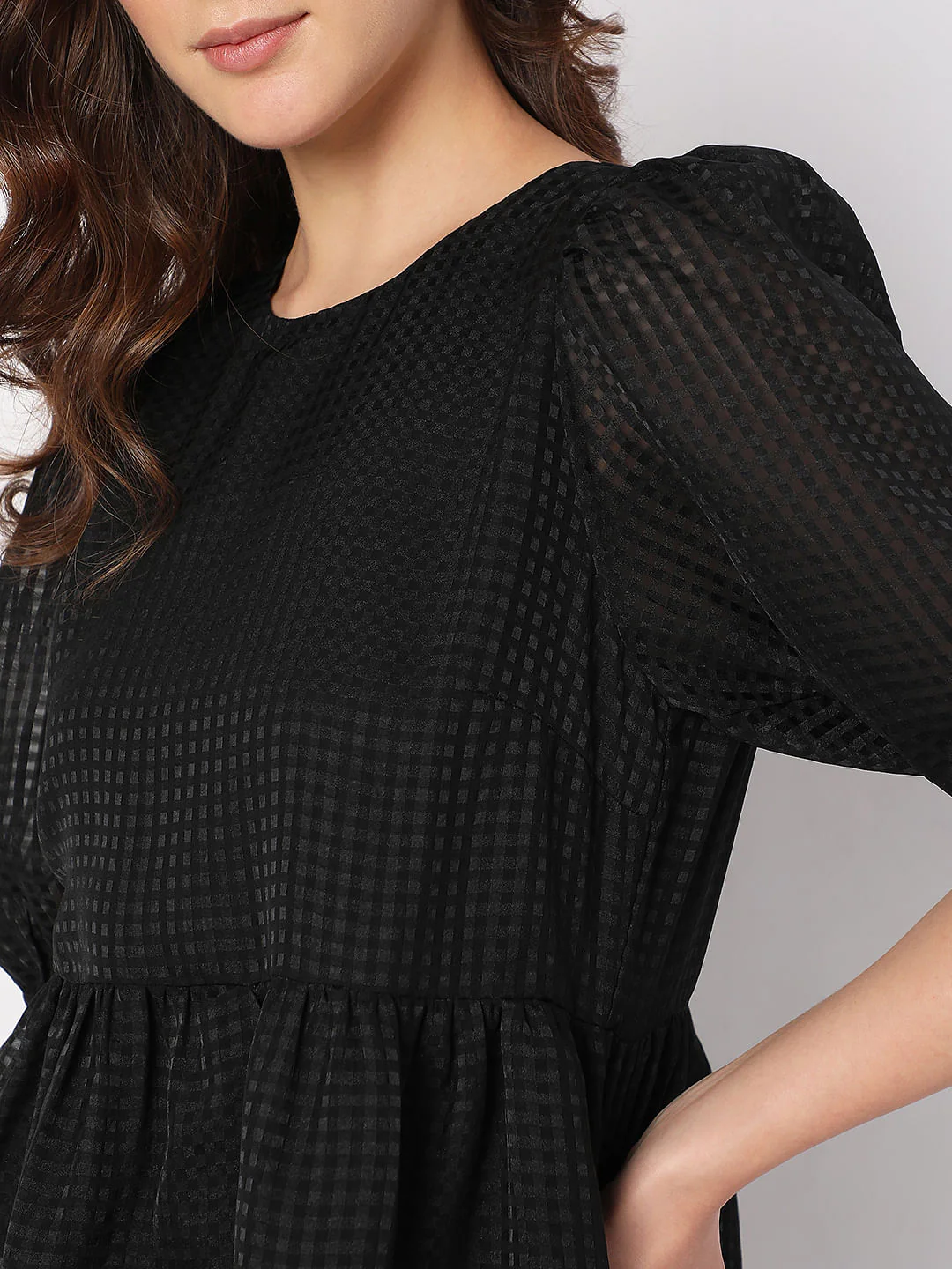Black Textured Peplum Top - Image 6
