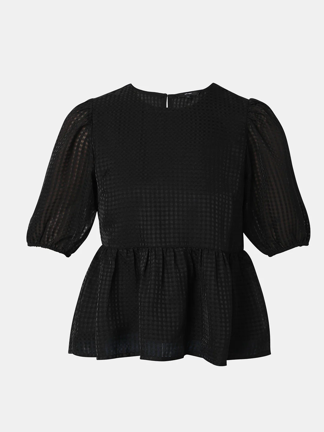 Black Textured Peplum Top - Image 7